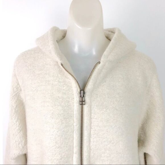 ATM mohair blend Cocoon Hooded front zip ivory Coat size Small - Picture 4 of 6